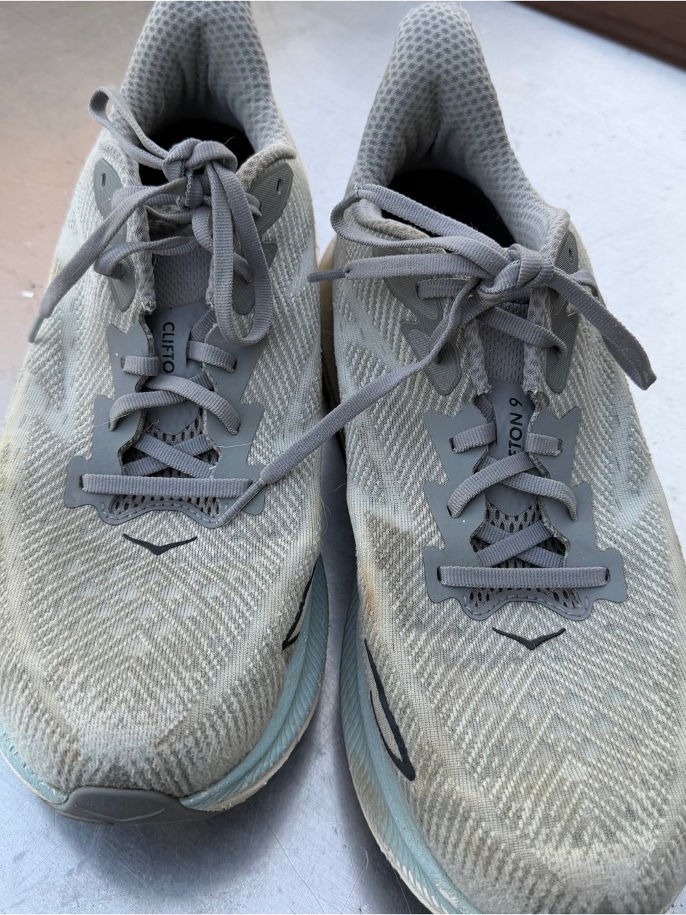 HOKA Clifton 9 Men's Size 12 Gray Blue Running Shoes Sneakers
